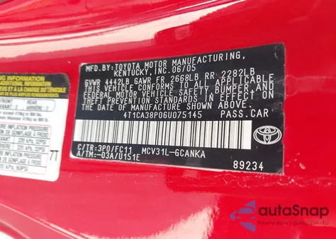 2006 Toyota Camry Solara Se Sport V6 from USA, damaged, VIN 4T1CA38P06U075145